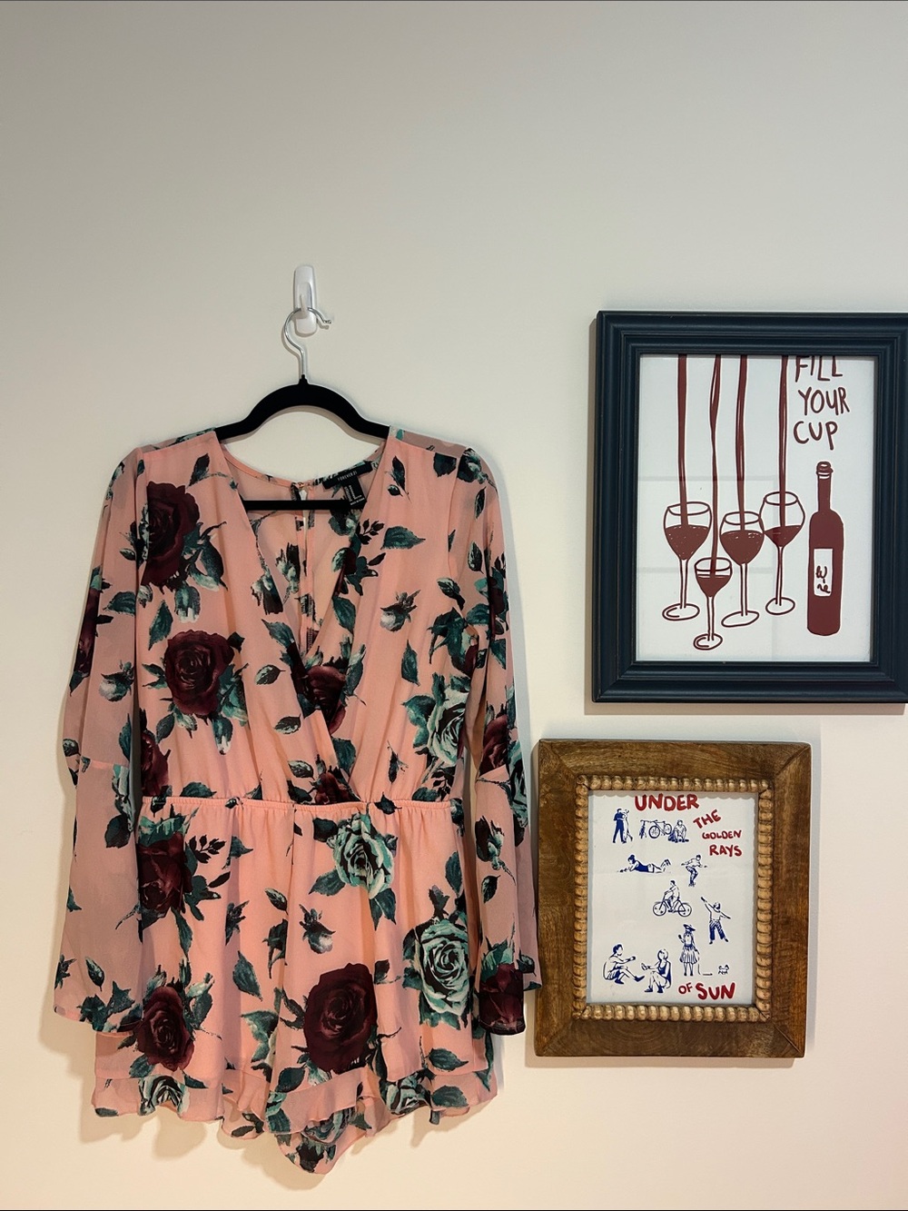Forever 21 Pink Floral Long-Sleeve 2016 Romper Size M